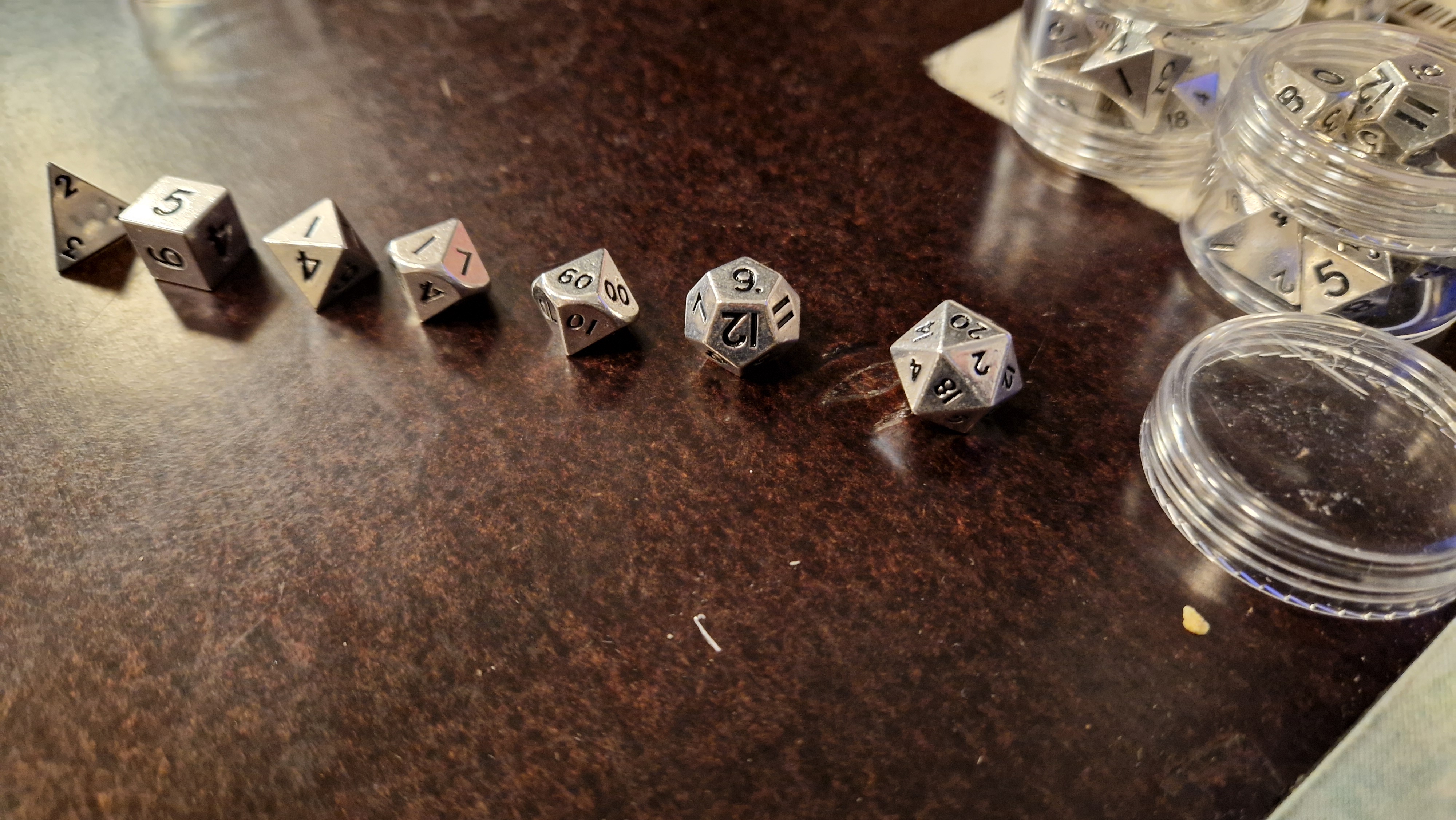 RPG Dice set (7) Mini Metal Silver