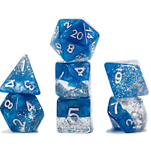 Halfsies Dice - Glitter Edition - Blue (7 Dice Set)