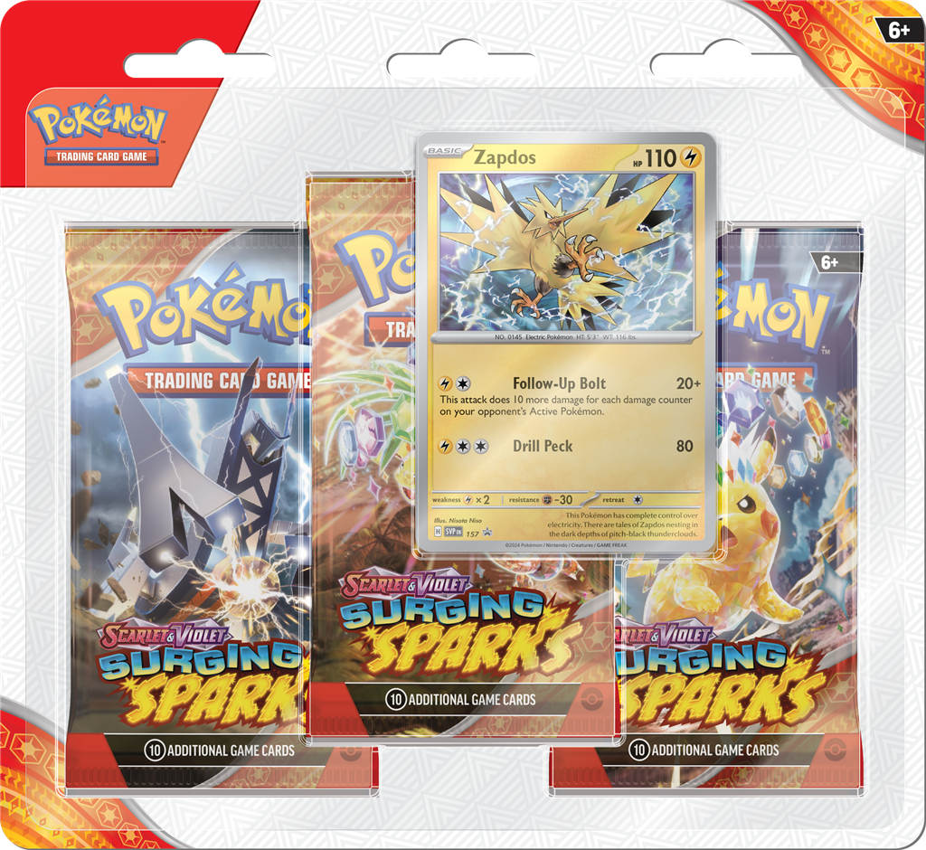 Pokemon Surging Sparks 3 Booster Blister - Zapdos