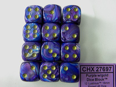 Lustrous Purple/gold D6 16mm Dobbelsteen Set (12 stuks)