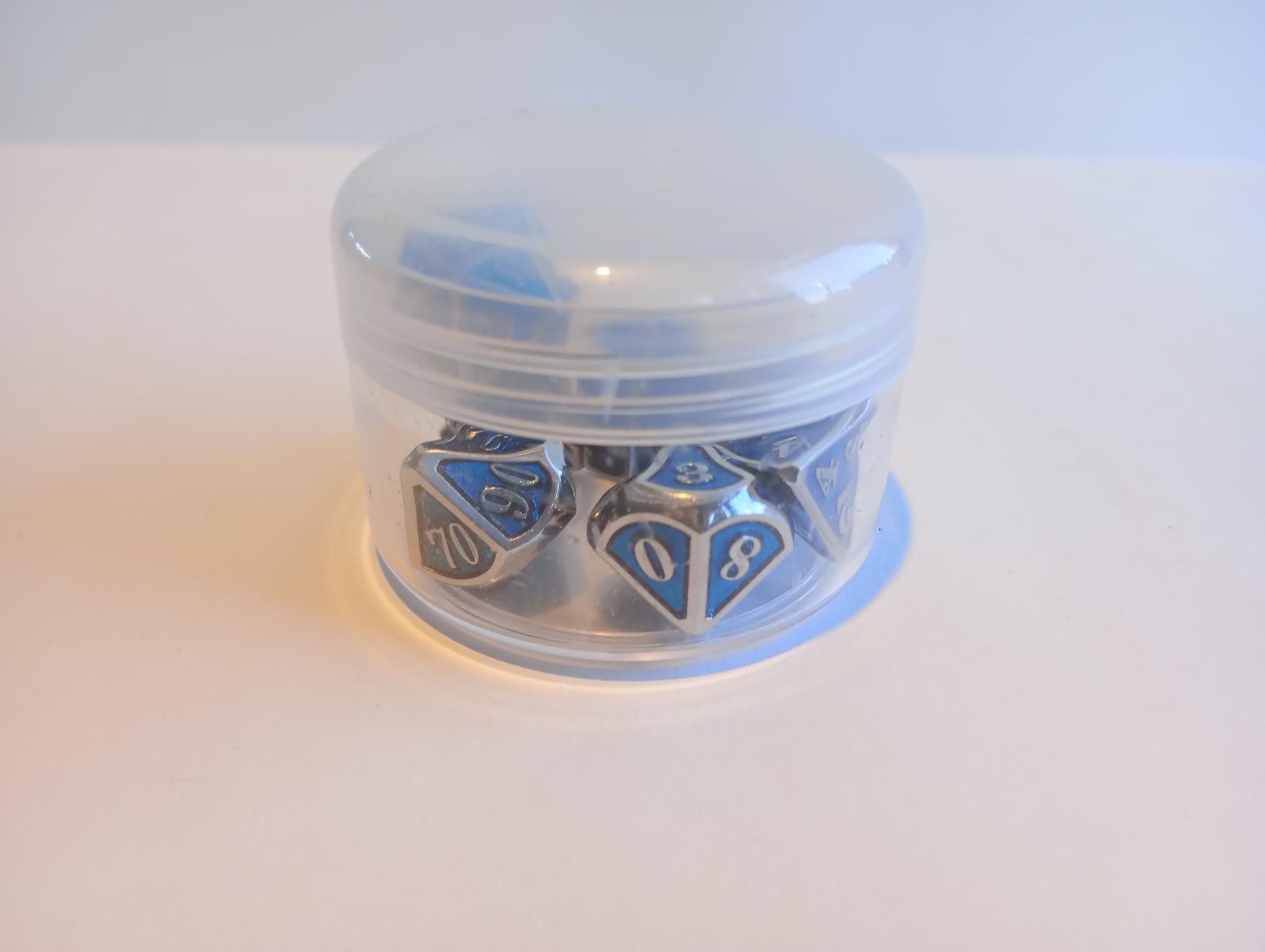 RPG Dice set (7) Mini Metal Blauw Zilver