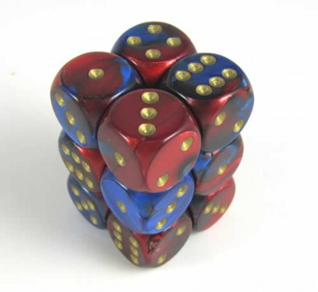 Gemini Blue-Red/gold D6 16mm Dobbelsteen Set (12 stuks)