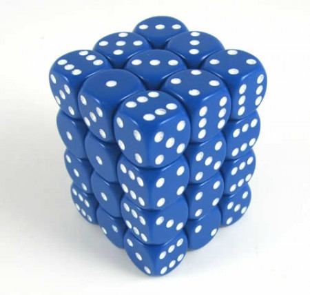 Opaque Blue/white D6 12mm Dobbelsteen Set (36 stuks)