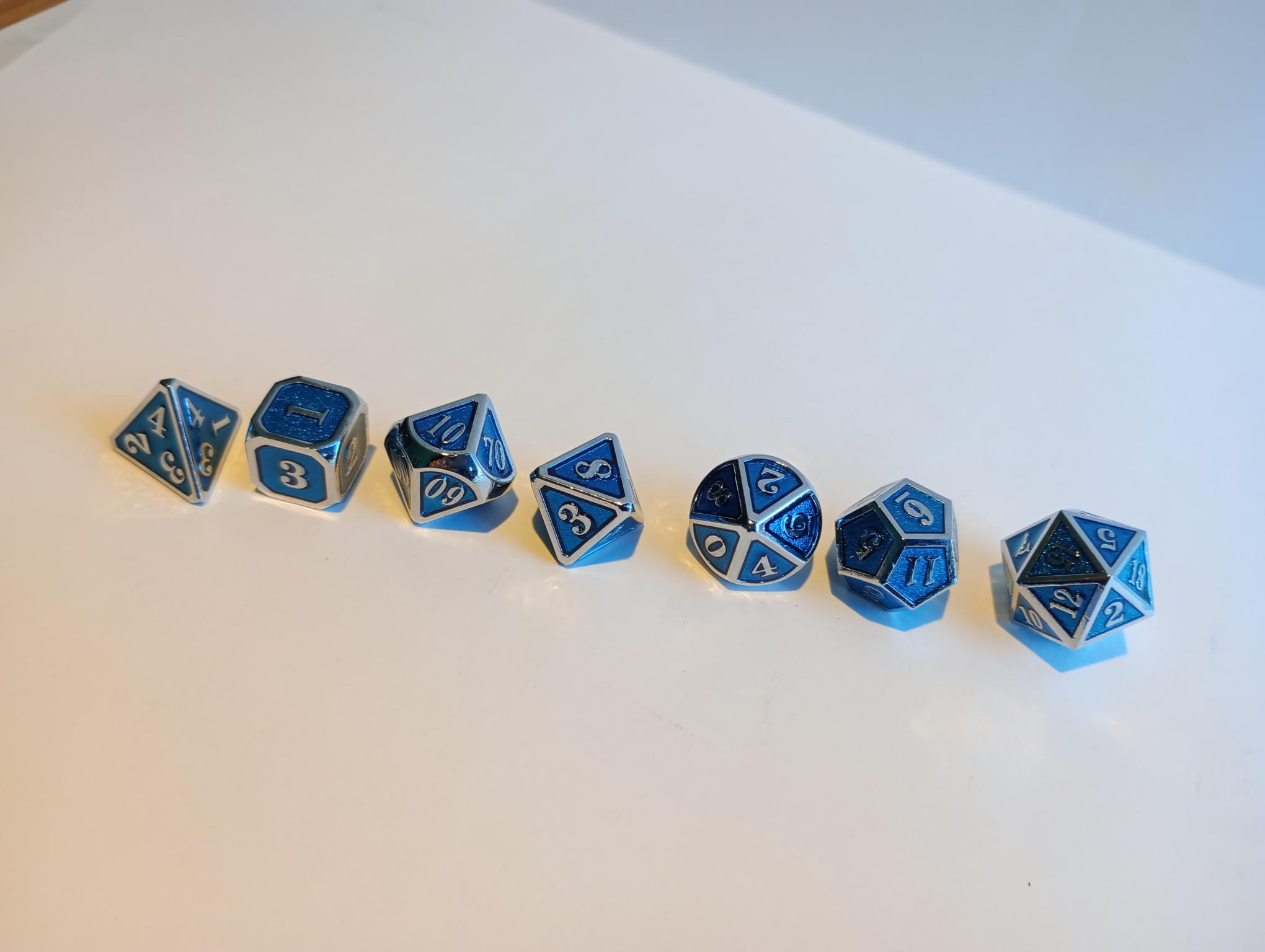 RPG Dice set (7) Mini Metal Blauw Zilver