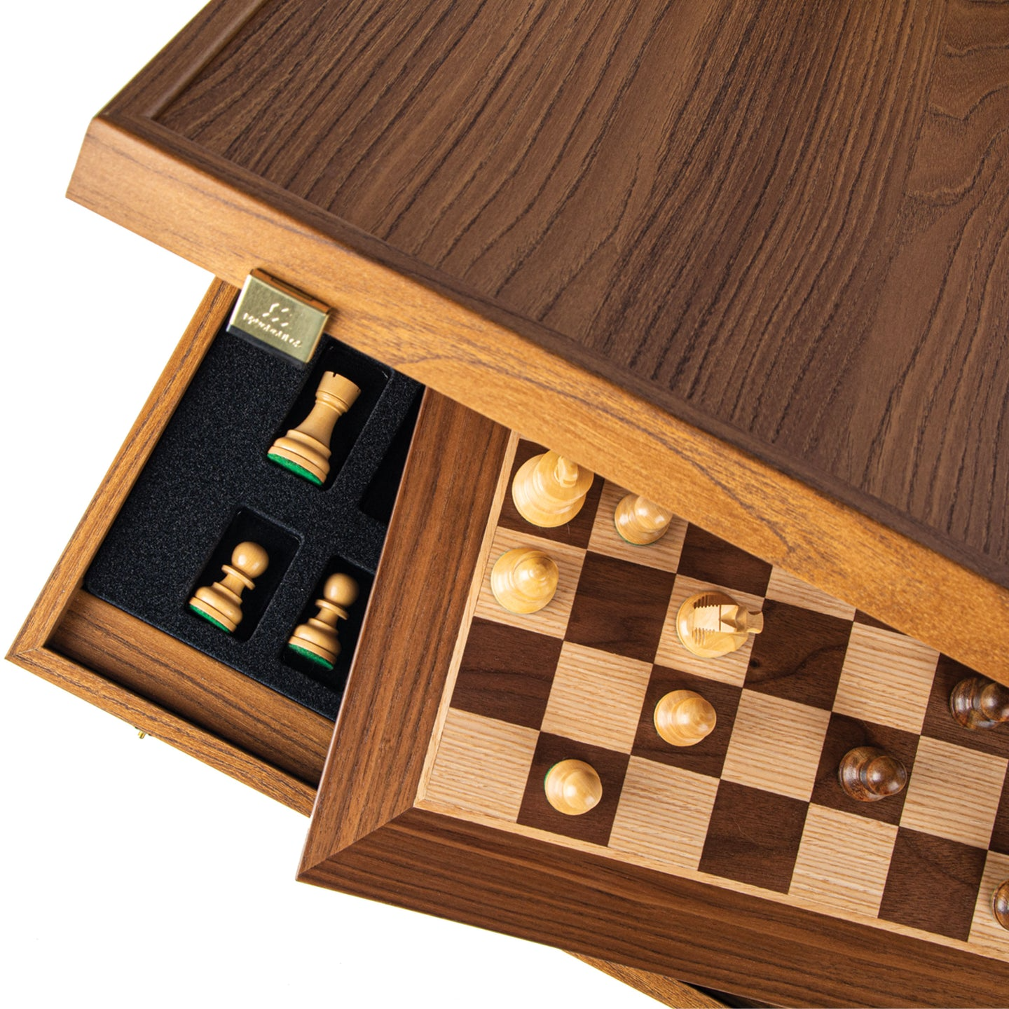 WALNUT Chess set 40x40cm (Medium) with Staunton Chessmen 7,7cm Koning