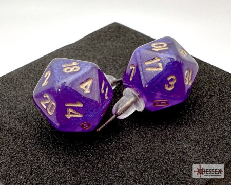 Stud Earrings Royal Purple Mini-Poly D20