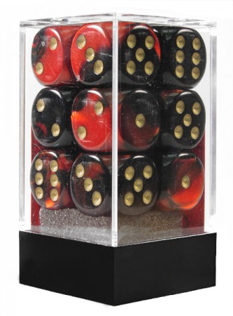 Gemini Black-Red/gold D6 16mm Dobbelsteen Set (12 stuks)