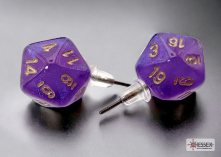 Stud Earrings Royal Purple Mini-Poly D20