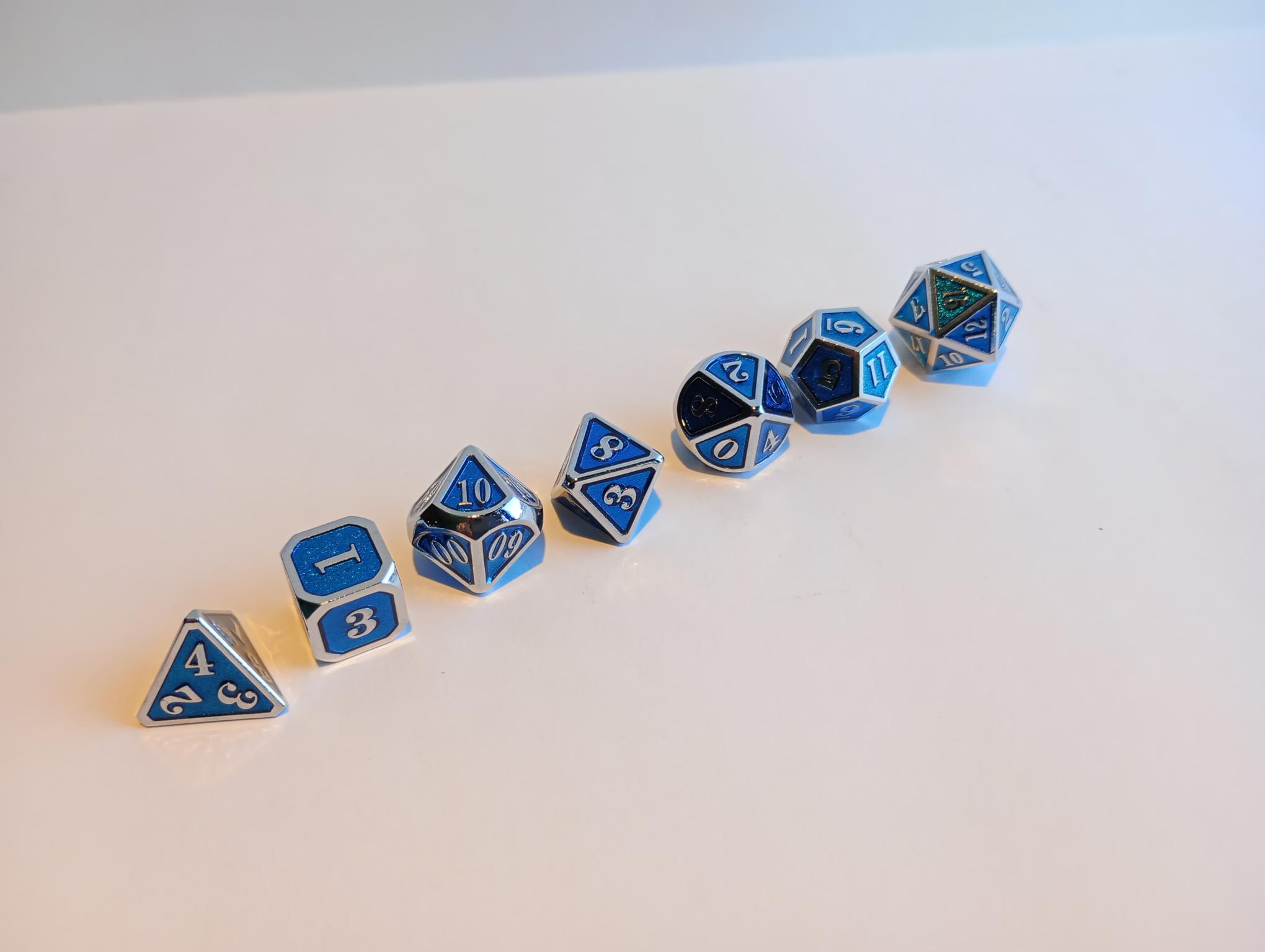 RPG Dice set (7) Mini Metal Blauw Zilver